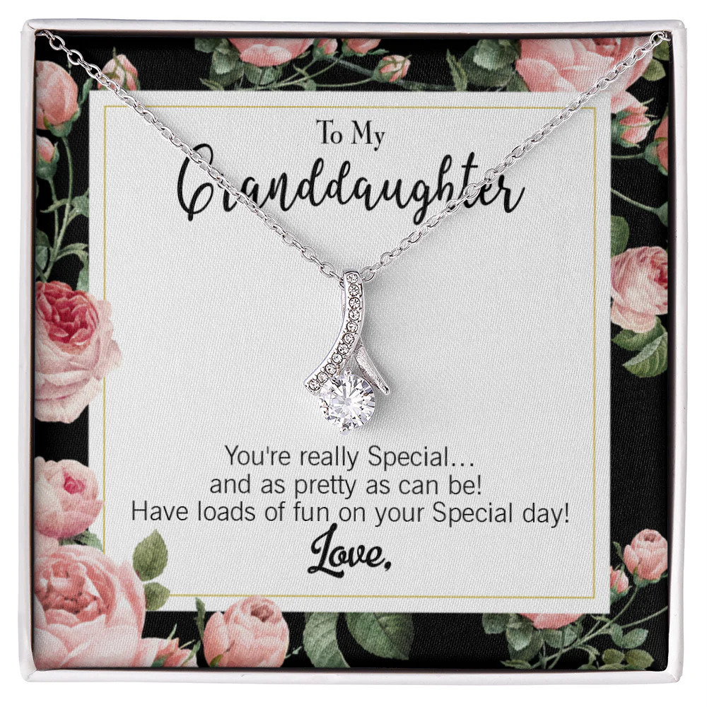 To My Granddaughter Beautiful Girl Ribbon Necklace Silver Tone Standard Box